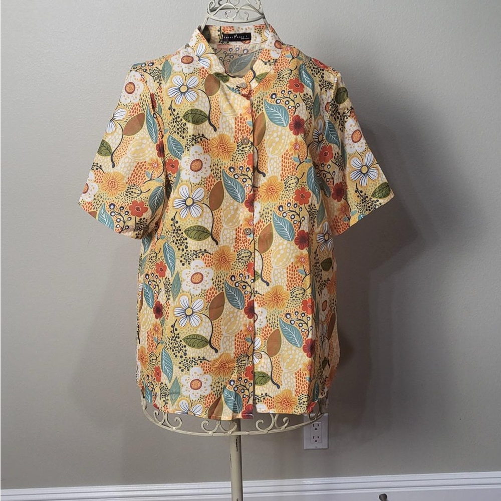 Vibrant Yellow and Orange Button Down Shirt